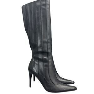 Aldo Black Leather Tall Stiletto Heel Side Zip Tall Point Toe Boot Women 6.5/37